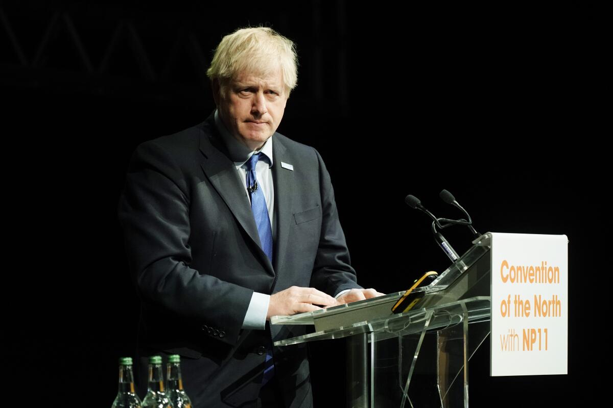 British Prime Minister Boris Johnson makes a speech in Rotherham, England, on Sept. 13. If the United Kingdom makes a break from the European Union without a deal in place, there could be big consequences for foreign players in the English Premier League.