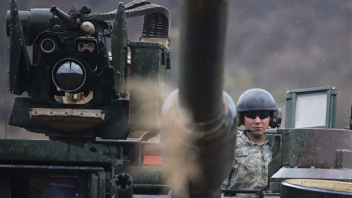 U.S. soldiers prepare for a military exercise near the border between South and North Korea on April 14, 2017 in Paju, South Korea.