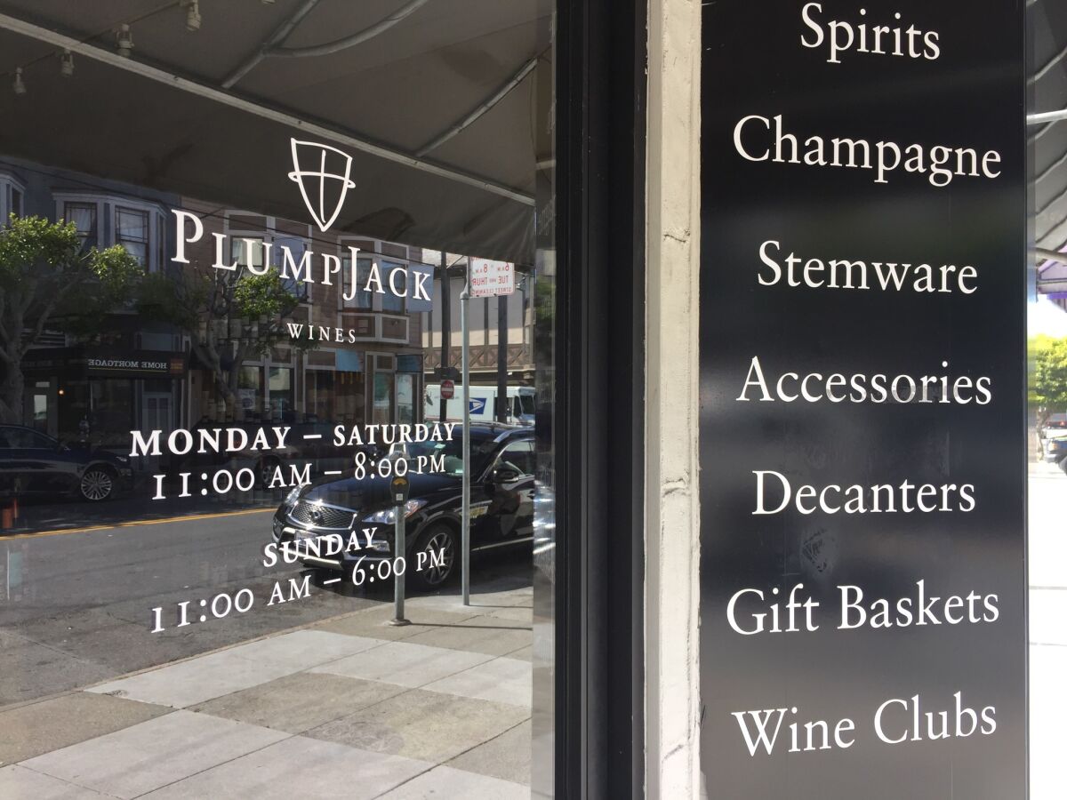 PlumpJack Group was founded by Lt. Gov. Gavin Newsom as PlumpJack Wine in 1992. Newsom is still a partner in the company, which has expanded to include restaurants, bars and resorts in addition to three wineries and two wine shops, including this store in San Francisco. (Phil Willon/Los Angeles Times)