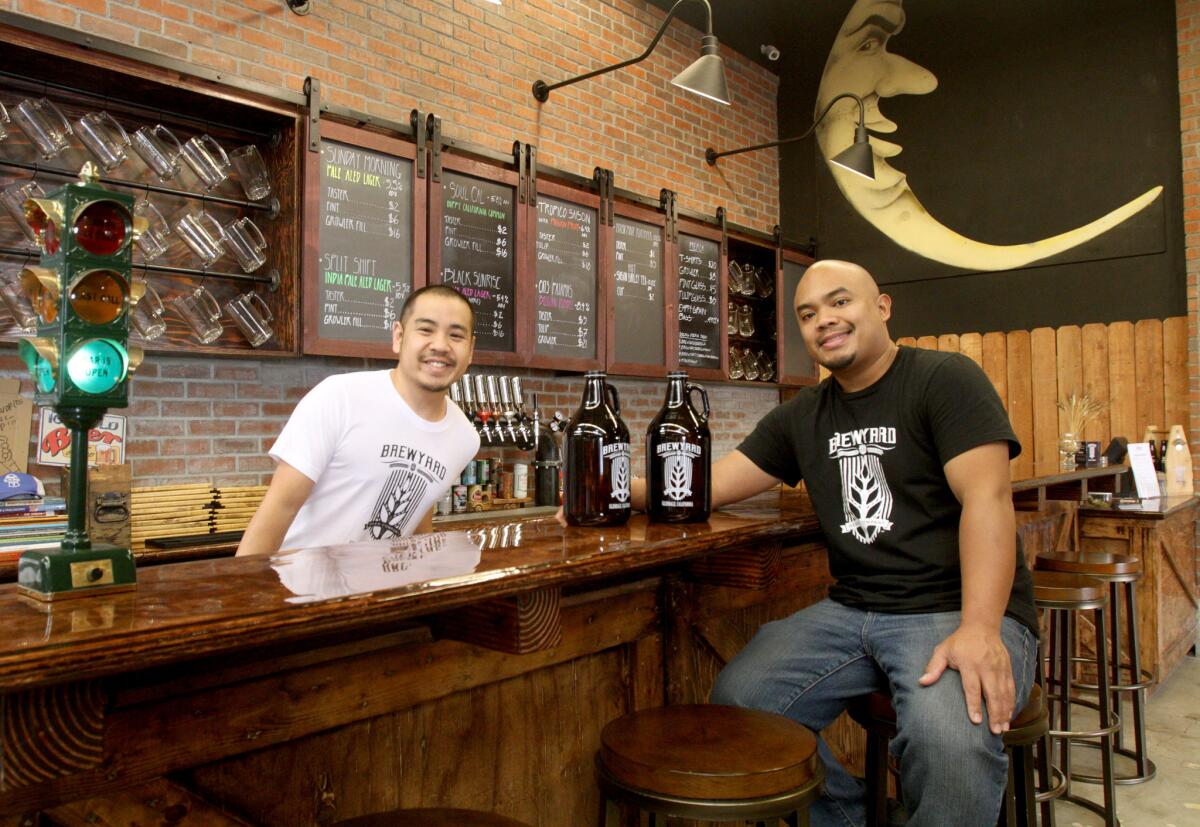 Brewyard Brewery & Taproom owners Kirk Nishikawa, left, and Sherwin Antonio at their brewery, located at 906 Western Ave., in Glendale on Thursday, March 3, 2016.