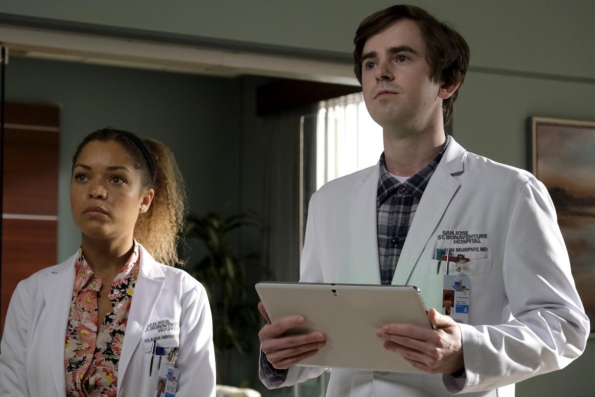 Antonia Thomas and Freddie Highmore in "The Good Doctor" on ABC.
