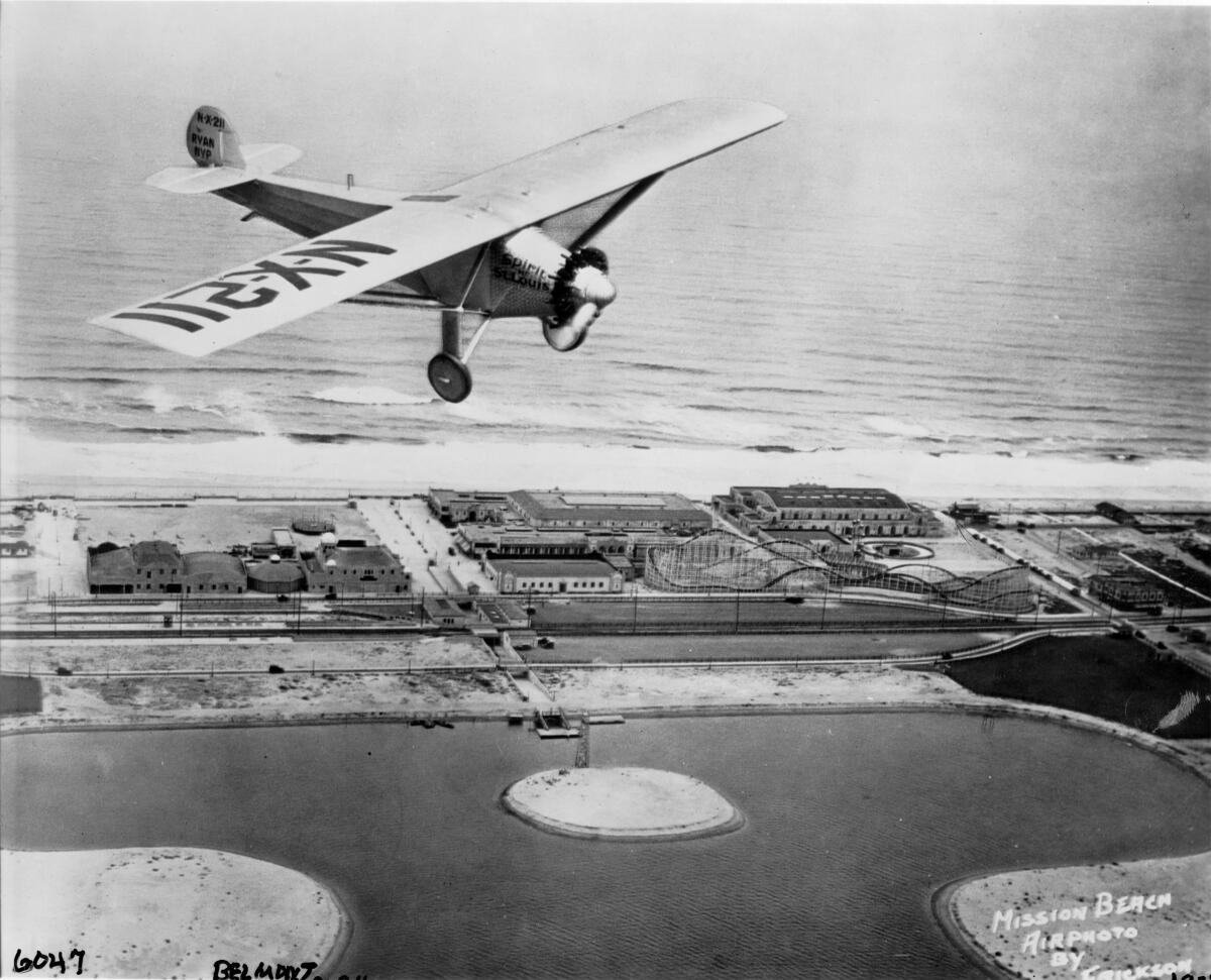The Spirit of St. Louis over Belmont Park in 1927.