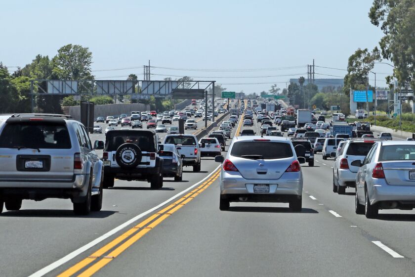Traffic jam in Orange County, California. On the 405 freeway