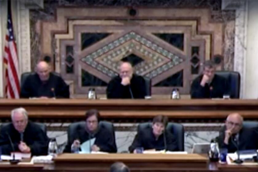 A screenshot of an en banc panel of the 9th U.S. Circuit Court of Appeals on June 6, 2016, while hearing the San Diego-based case Peruta v. County of San Diego involving concealed-carry gun permits.