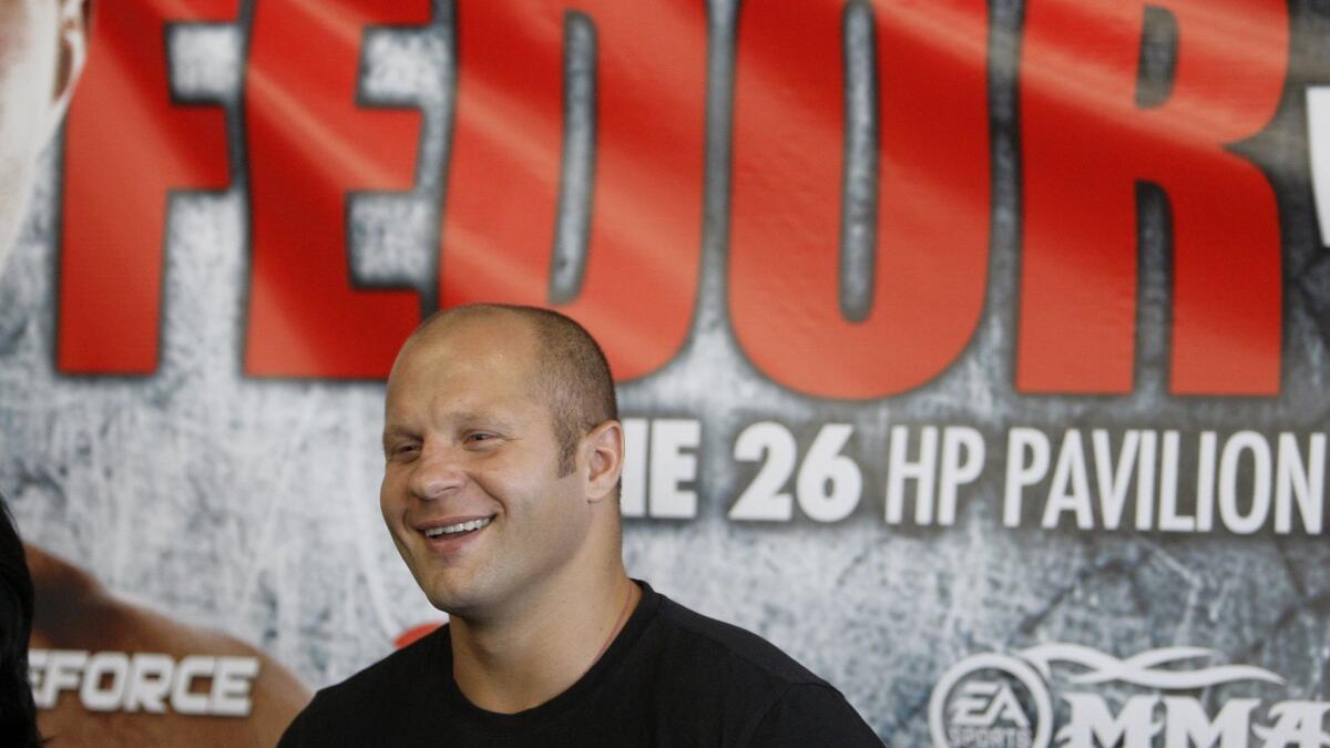 Mixed martial arts fighter Fedor Emelianenko, 42, is scheduled to face Ryan Bader at the Forum on Saturday night.