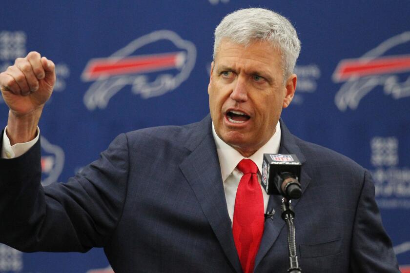 New Buffalo Bills Coach Rex Ryan speaks during his introductory news conference in Orchard Park, N.Y., on Jan. 14.