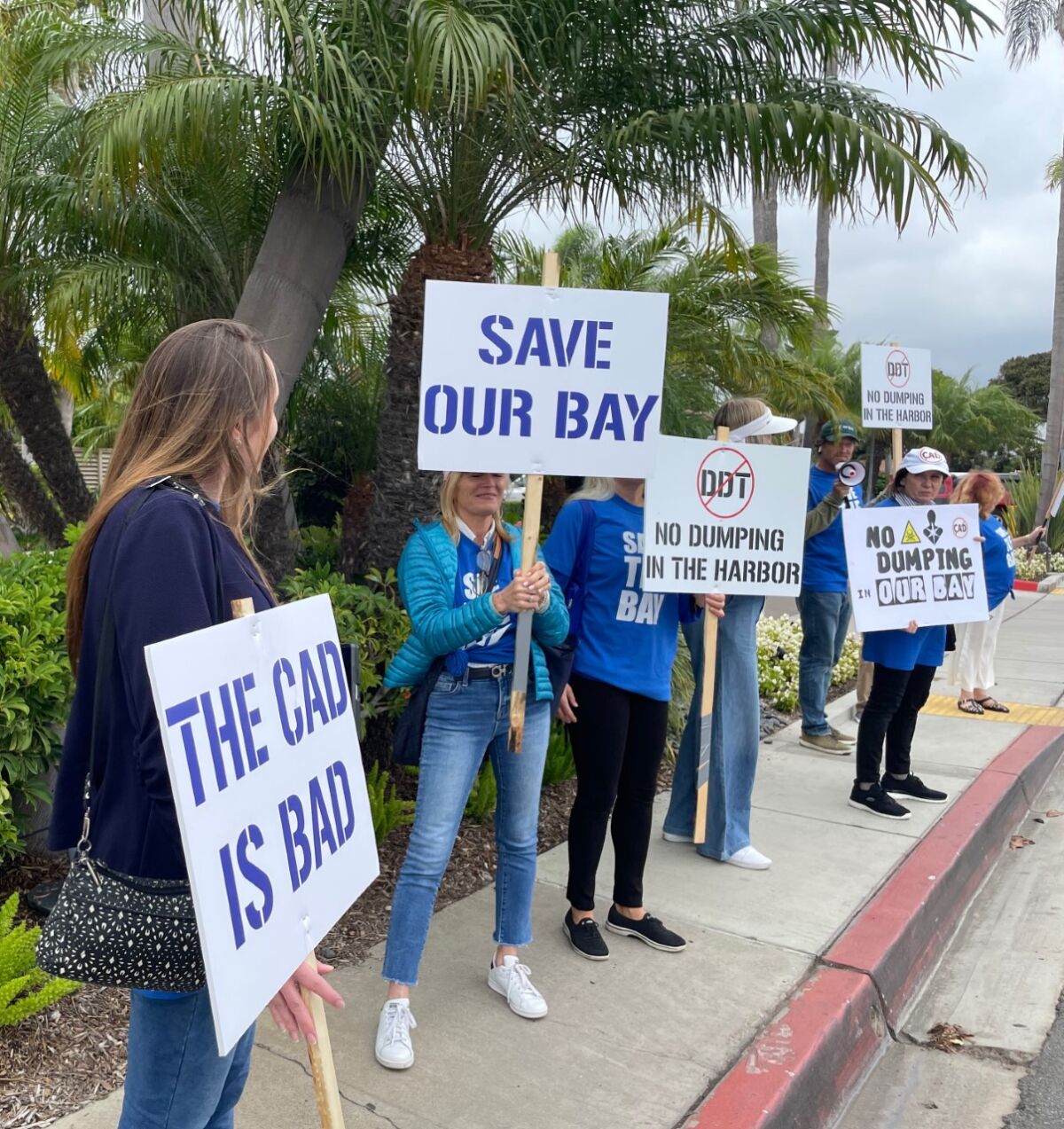 Protesters from Friends of Newport Harbor came out to San Diego.