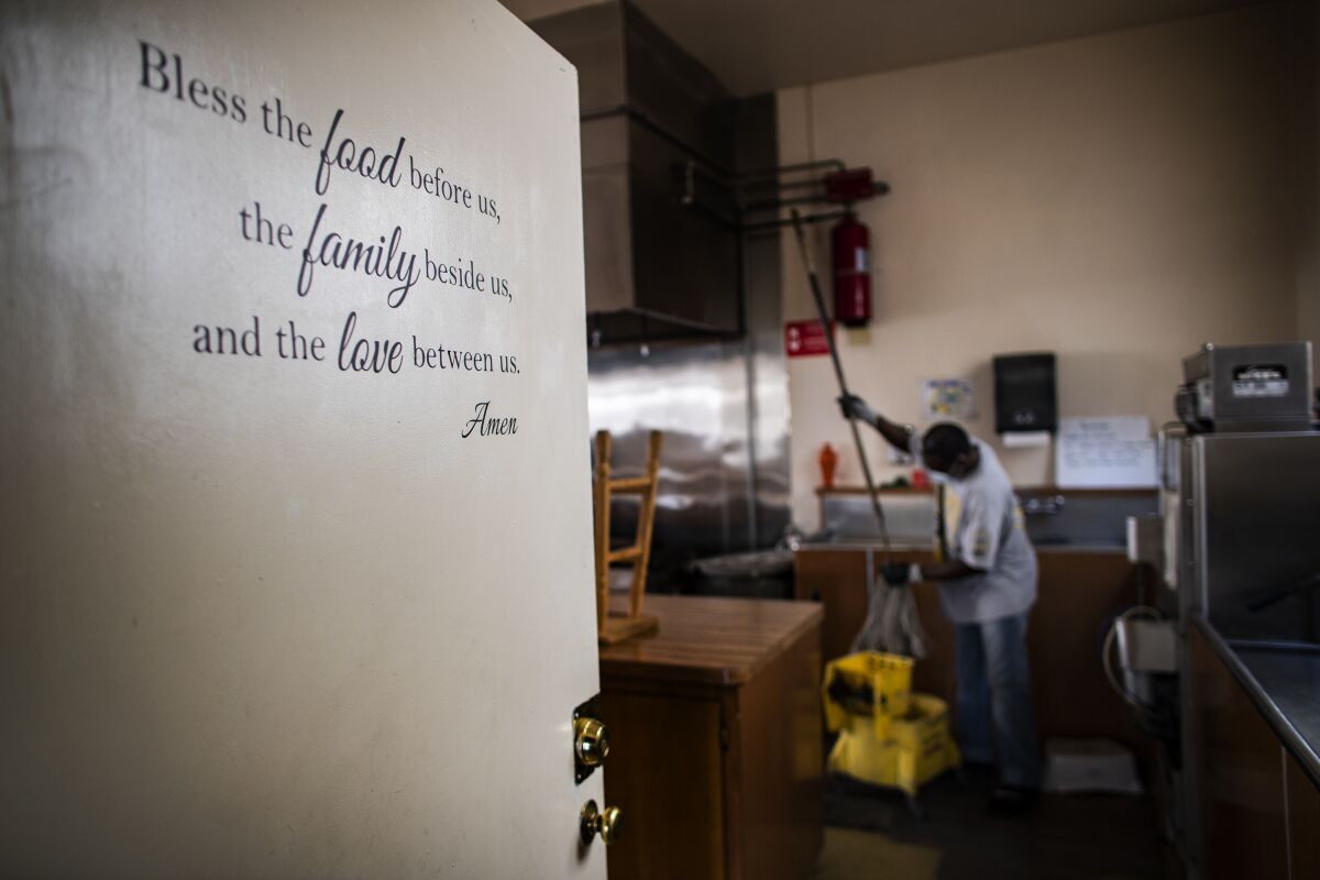 George Iheanacho, an asylum seeker from Nigeria, at a Methodist church two hours east of Los Angeles. 