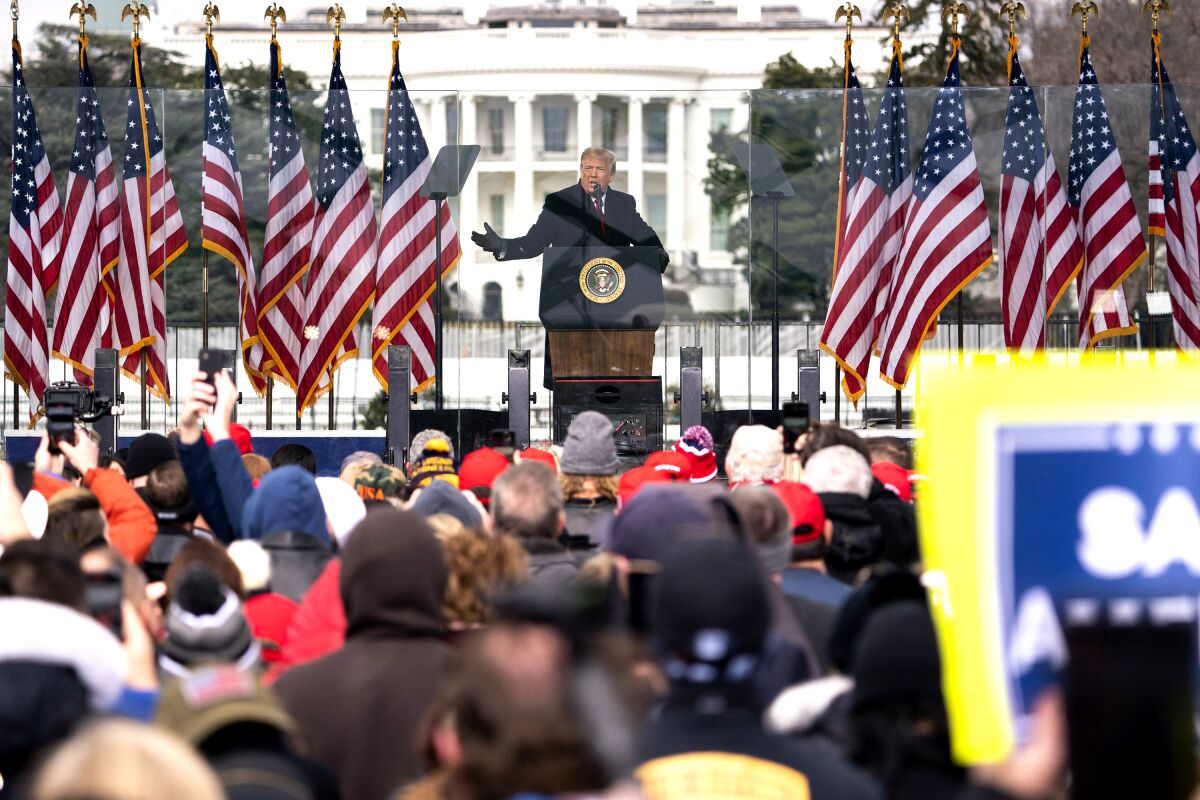 Trump speaks at a rally in front of the White House 