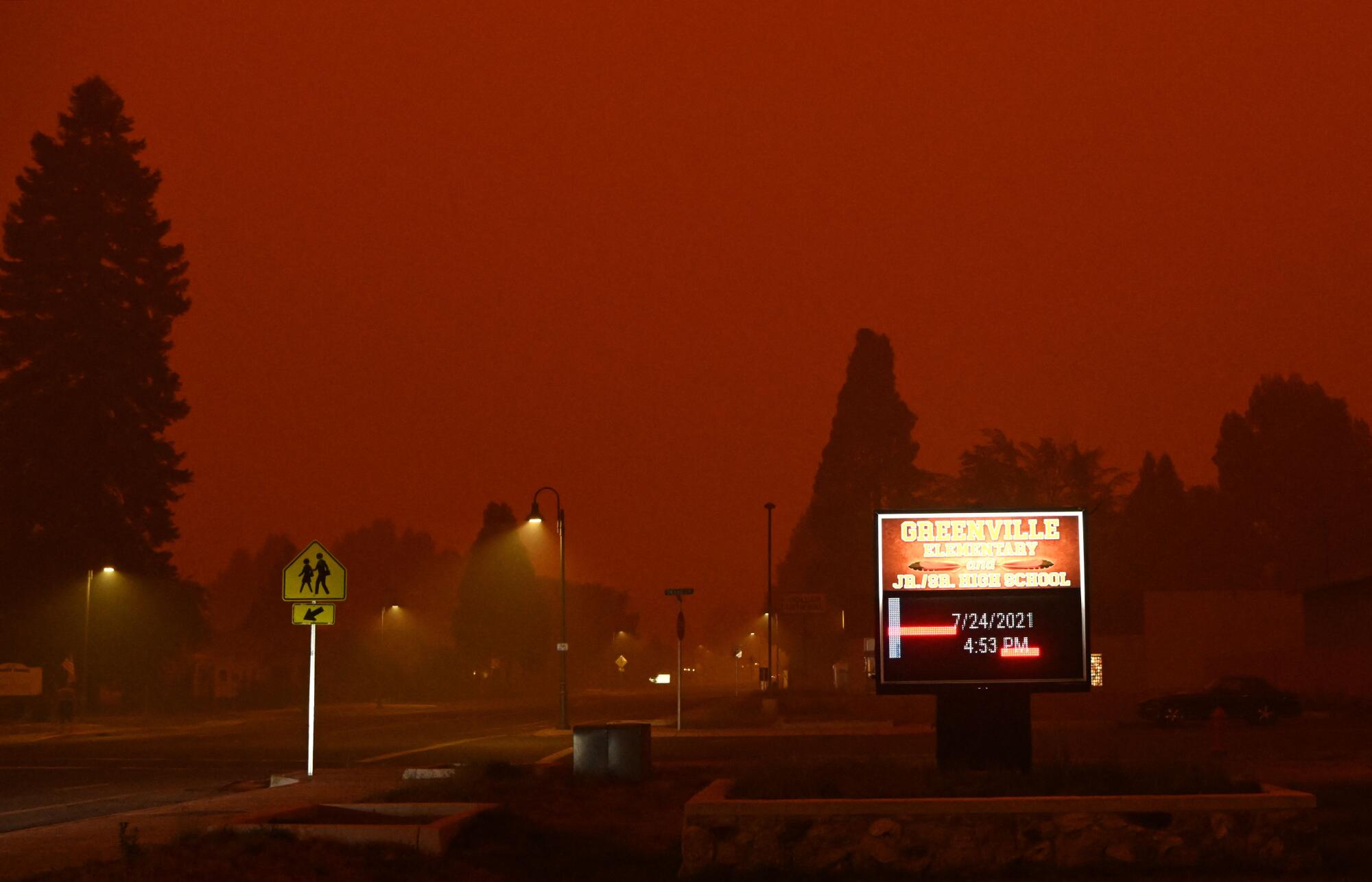 A red-tinged sky in Greenville, Calif.