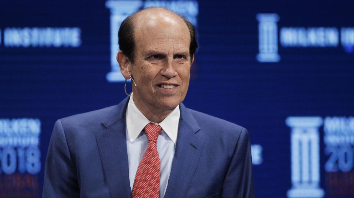 Michael Milken leads a discussion at the Milken Institute Global Conference in Beverly Hills in 2018.