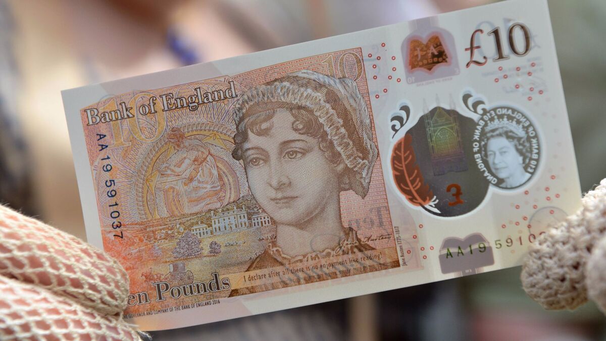 Jane Austen on the 10-pound bank note.