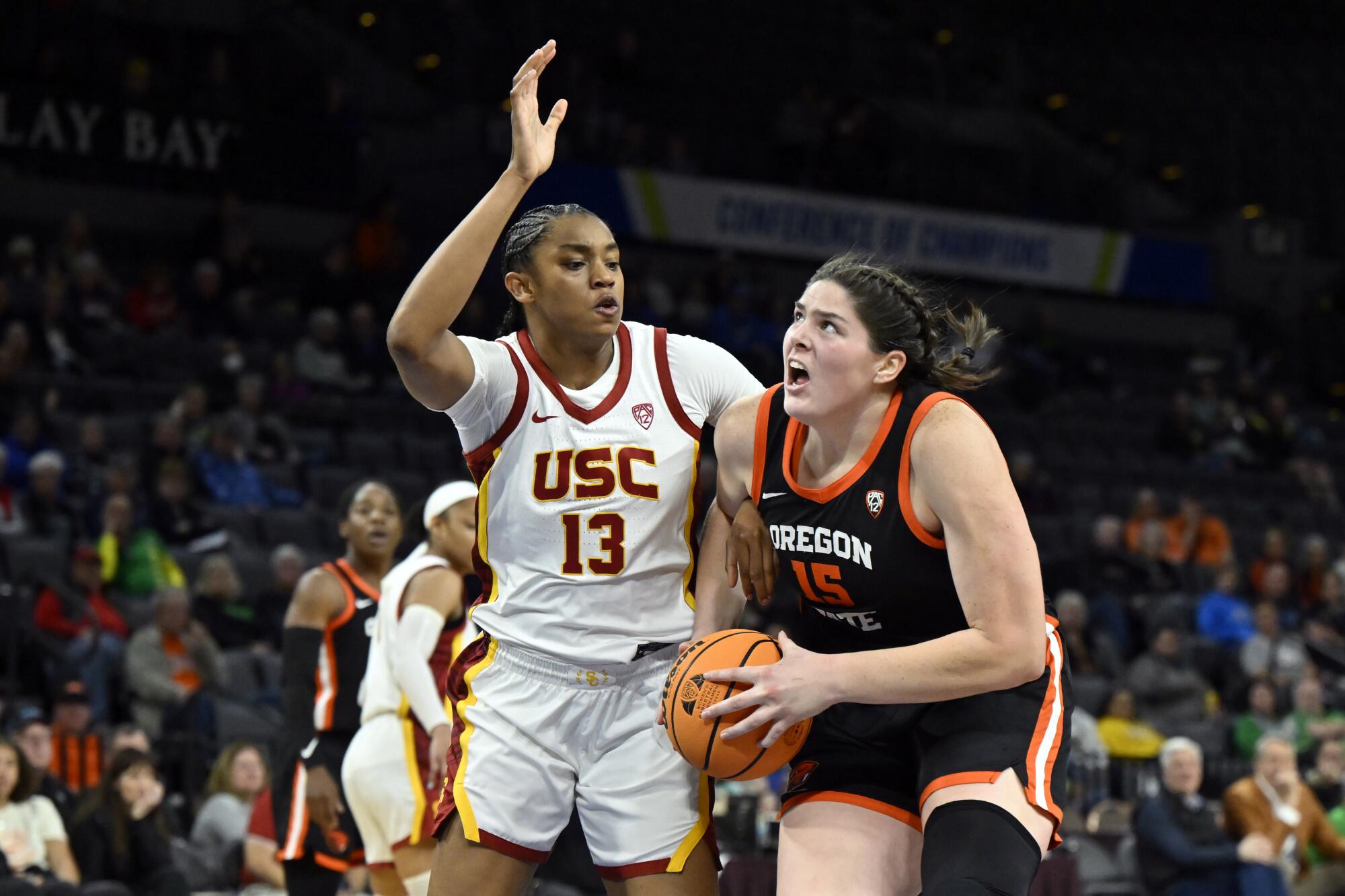 USC guard Rayah Marshall defends against Oregon State.