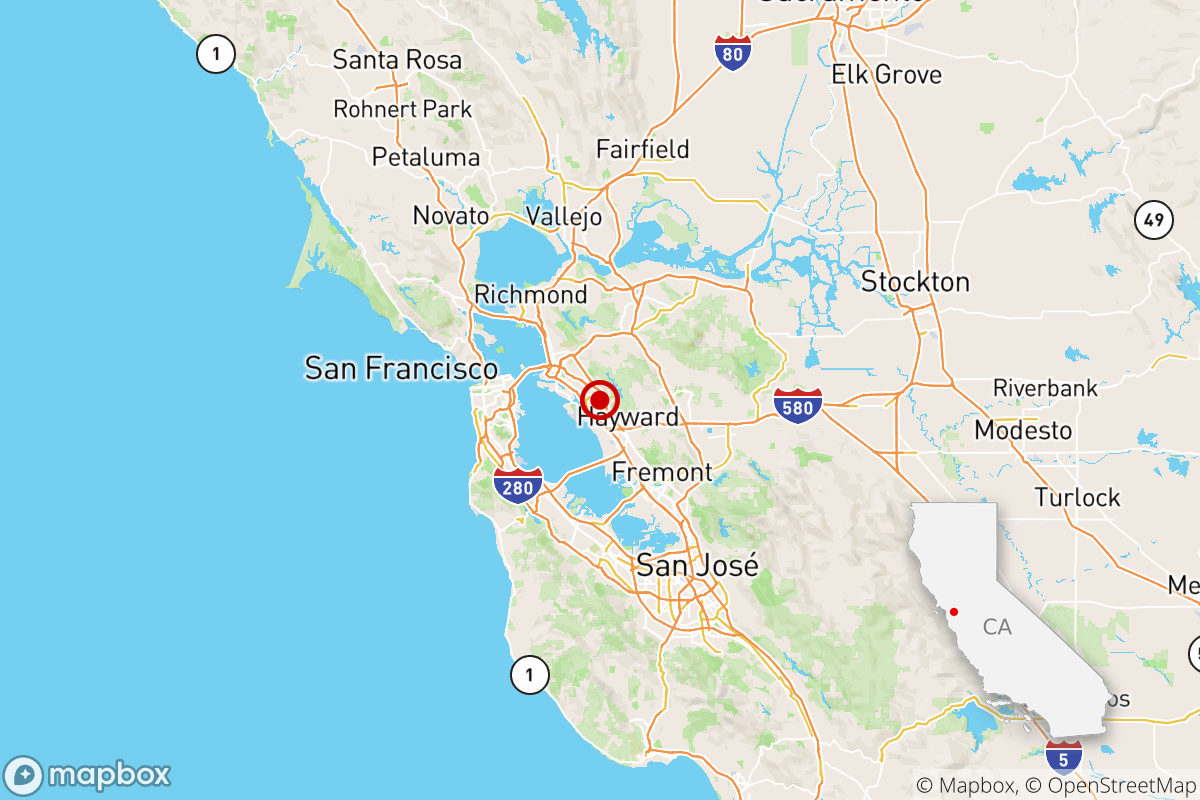 Map shows the location of the epicenter of a 3.5-magnitude earthquake in Oakland.