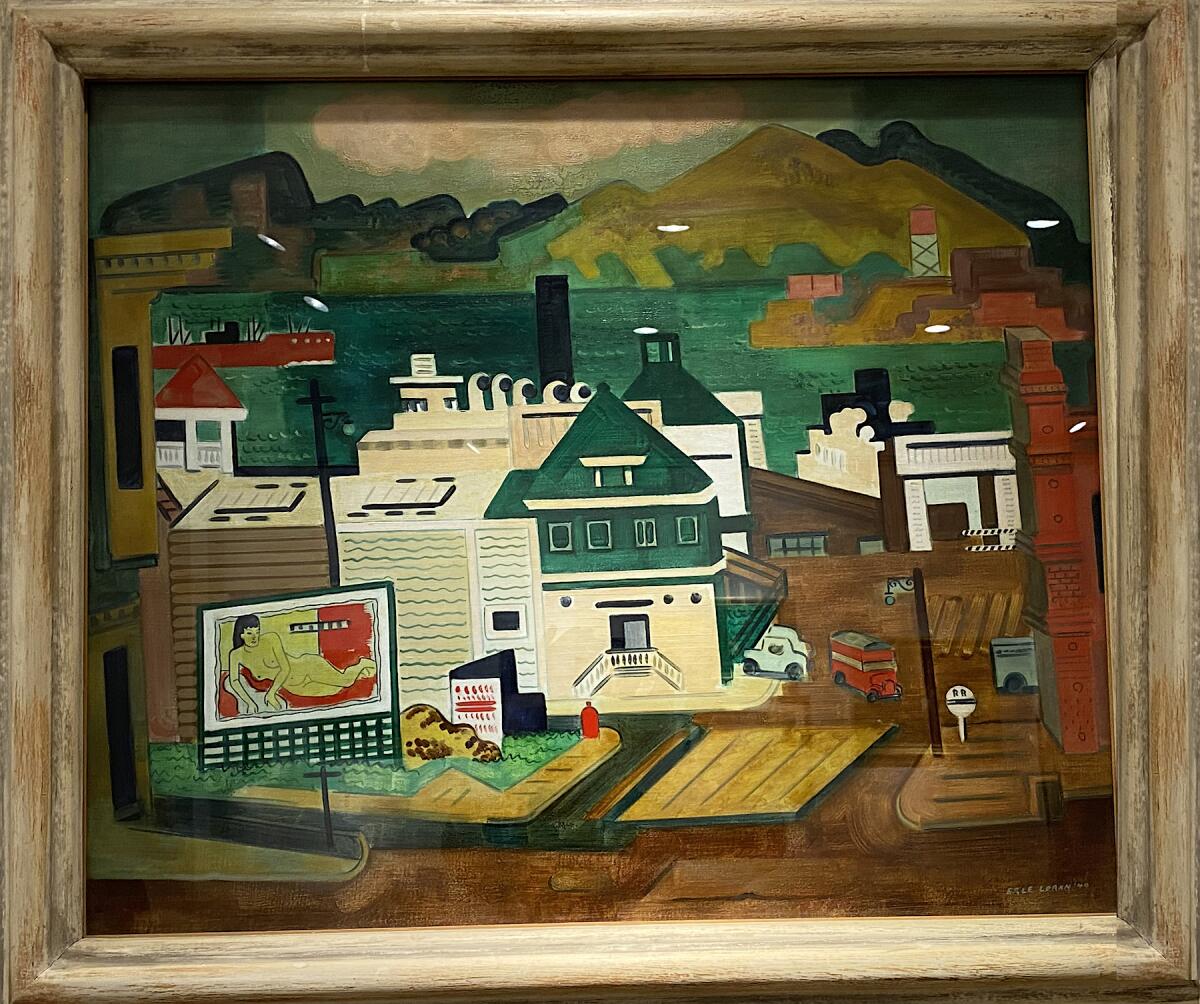 “San Francisco Docks with Alcatraz Island” by Erle Loran (1940)