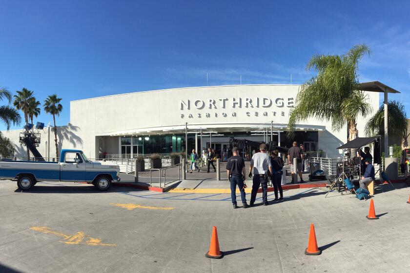NORTHRIDGE, CA -- JANUARY 31, 2020: Movie filming takes place at the Northridge Fashion Center in the San Fernando Valley. (Myung J. Chun / Los Angeles Times)