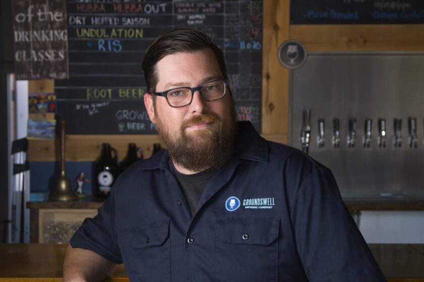 Cal Ryan, head brewer at Groundswell Brewing Co. tasting room in Grantville. (Howard Lipin/U-T)