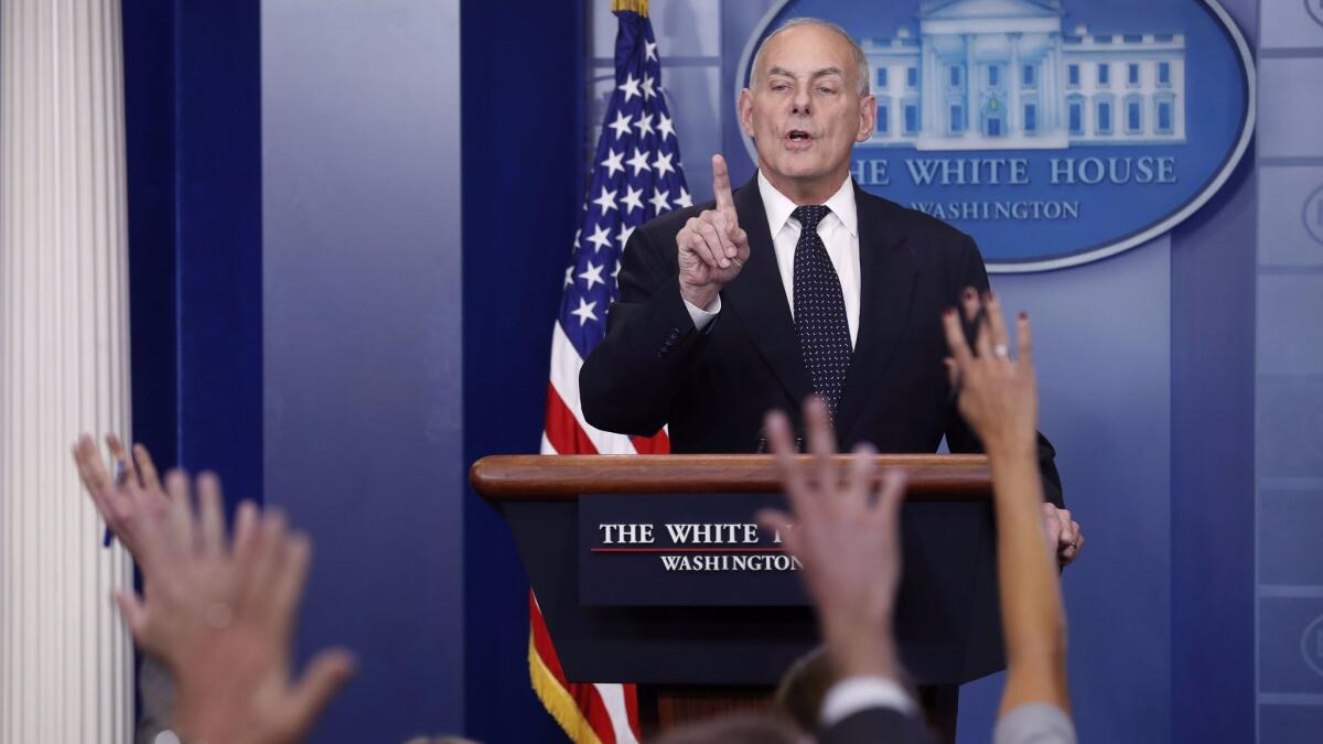 Chief of Staff John Kelly takes questions during the White House daily briefing on Oct. 19.