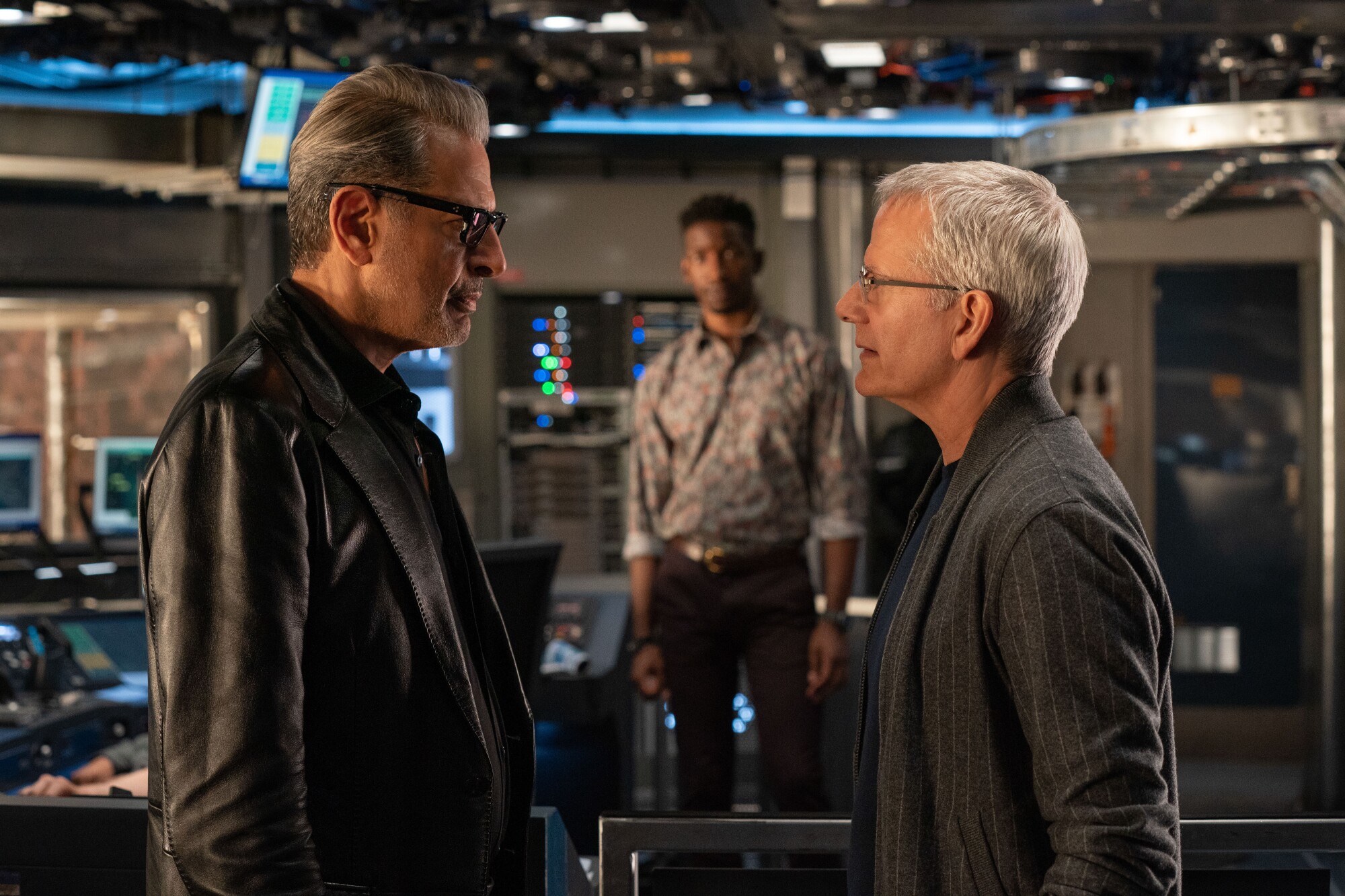 Jeff Goldblum, Mamoudou Athie y Campbell Scott en el set del rodaje.