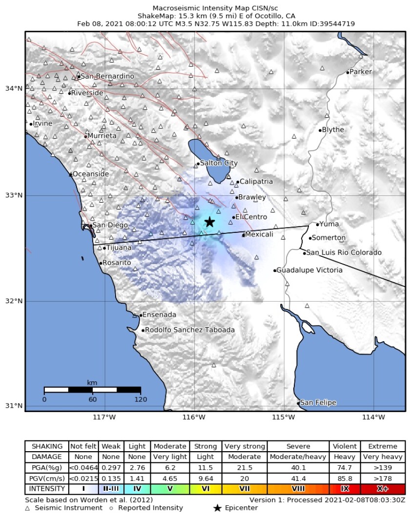 A shake map shows the earthquake reported Monday, according to the USGS.
