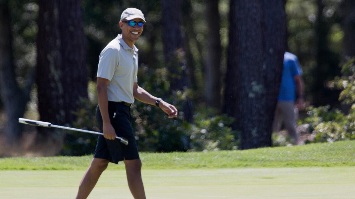 President Barack Obama during a round of golf at Farm Neck Golf Course in Oak Bluffs, Mass. on Aug. 7.