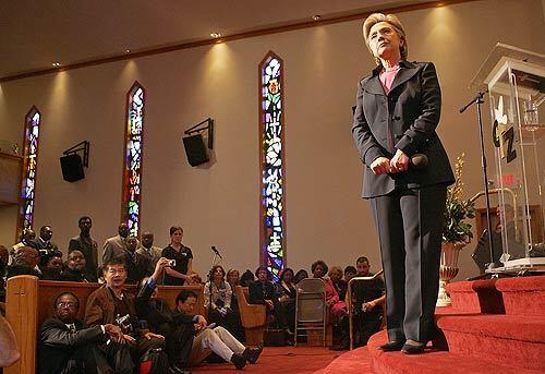 Sen. Hillary Rodham Clinton invoked the civil rights legacy of the Rev. Martin Luther King Jr. during an event at Citizens of Zion Missionary Baptist Church in Compton. The Democratic candidate, campaigning in California less than three weeks before the states presidential primary, told those in the largely African American audience that they needed a president who would remember them from Washington, D.C. Compton is birthing a community, but you cant do it alone, Clinton said.