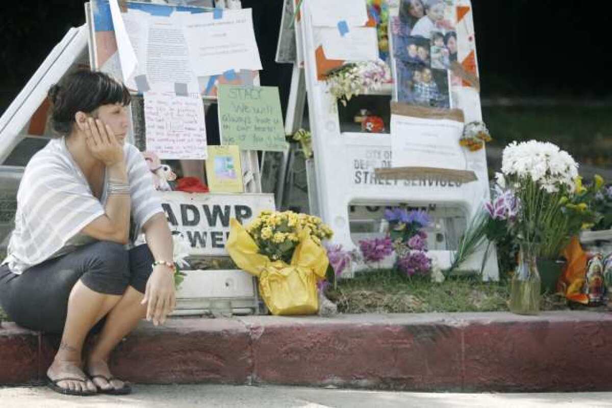 Jacqueline Montgomery attends a press conference regarding help for the victims of last week's electrocution accident where the accident occurred on Ben Ave. and Magnolia Blvd. in Valley Village on August 22, 2012. Montgomery was a friend of one of the victims, Stacy Schreiber.