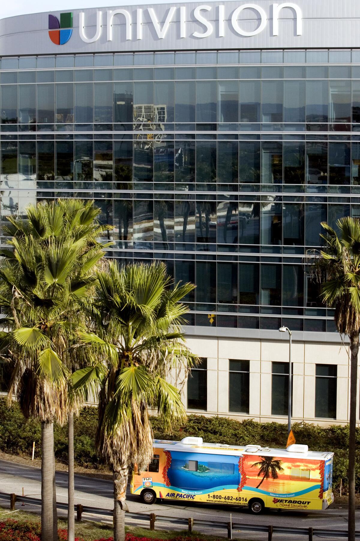 Univision, after more than a year of negotiations, has received carriage for its Univision Deportes sports channel on Comcast cable systems. Above, Univision offices in L.A.