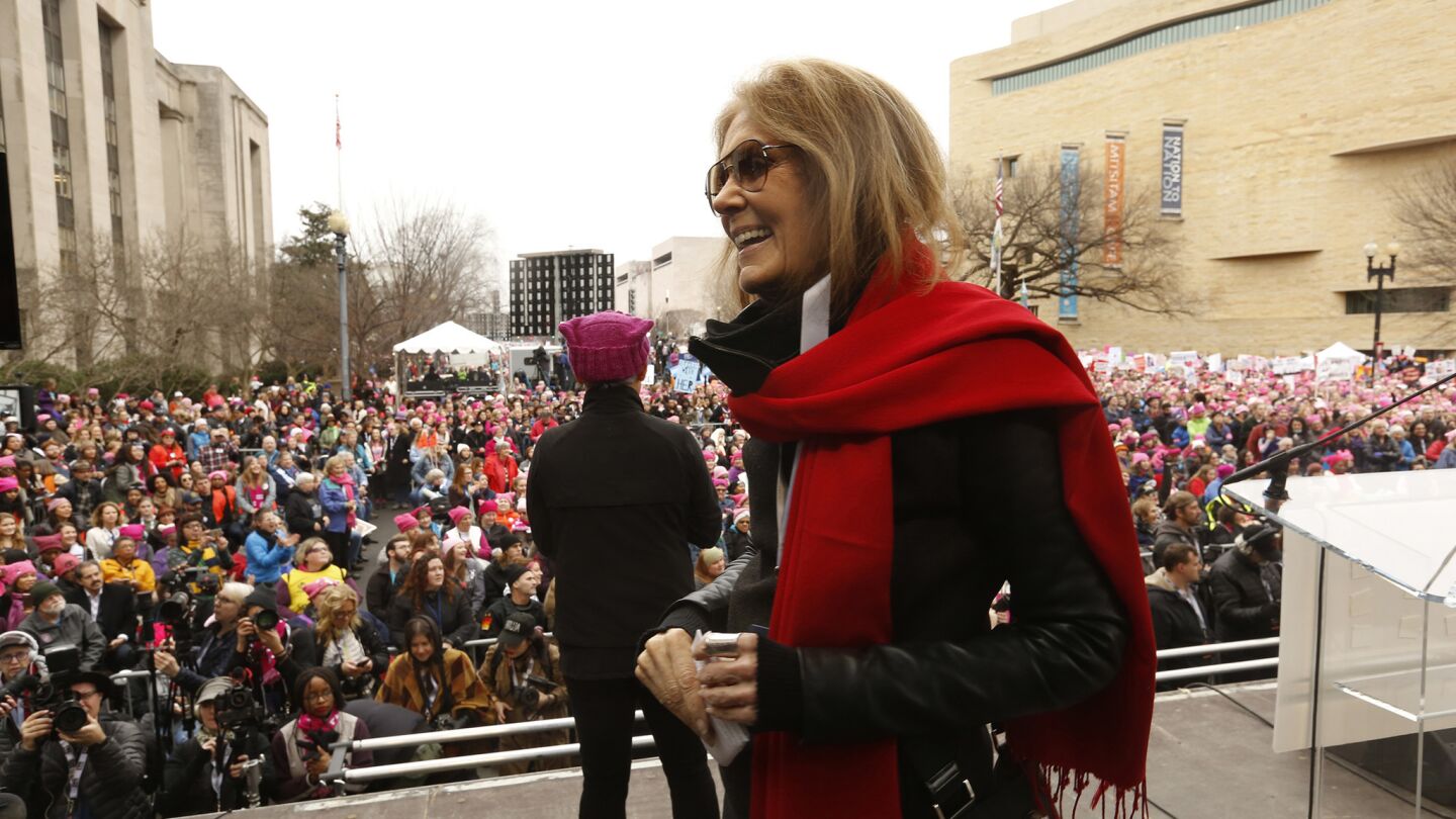 Gloria Steinem speaks to throngs gathered for the Women's March on Washington.