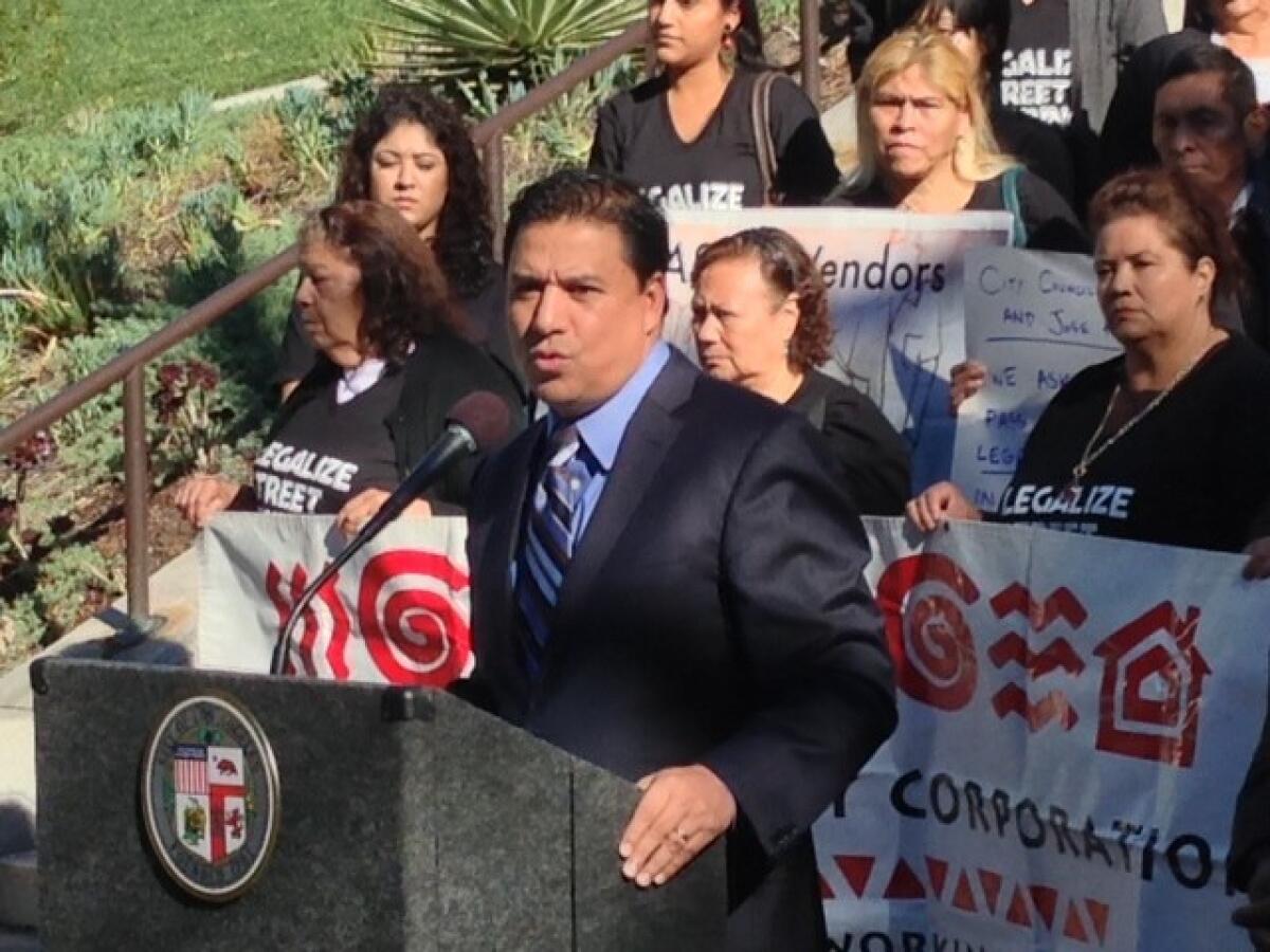 L.A. City Council member Jose Huizar appeared at a news conference Wednesday to propose a study on legalizing street food vending.
