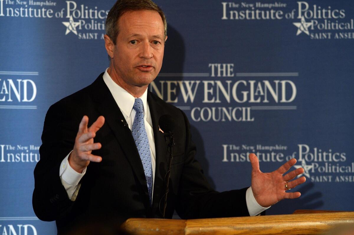 Former Maryland Gov. Martin O'Malley speaks at the Bedford Village Inn in New Hampshire on March 31. O'Malley is considering a run for president.