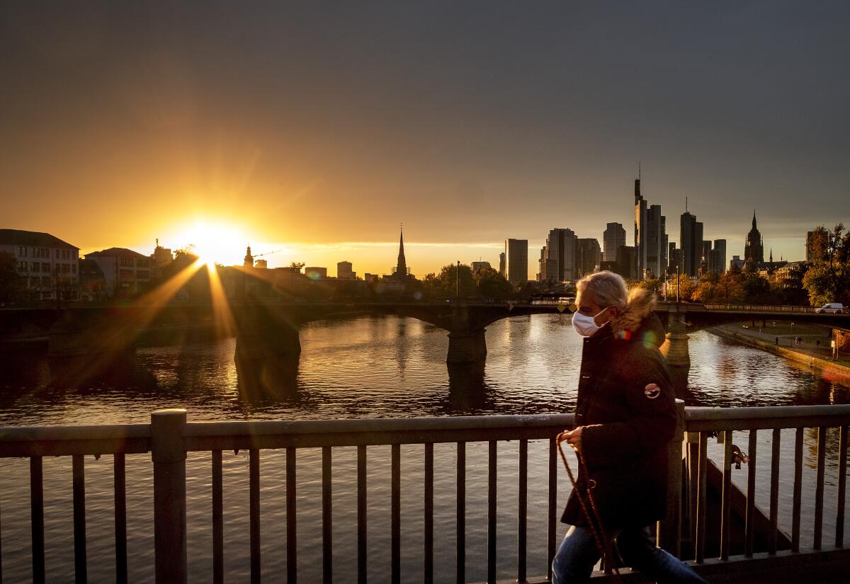 A view of the financial district in Frankfurt, Germany