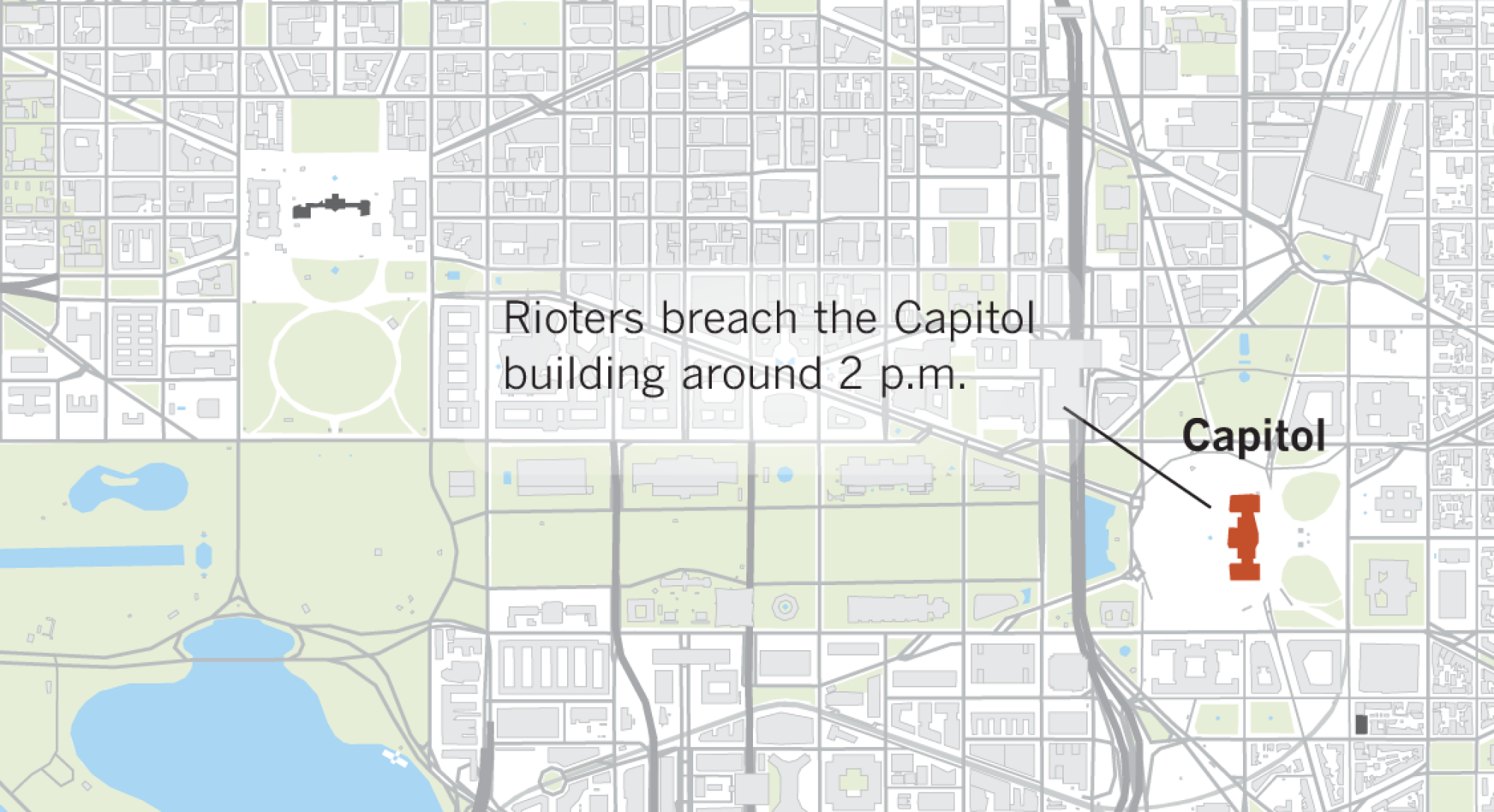 Map shows the Capitol building where rioters entered on Wednesday.