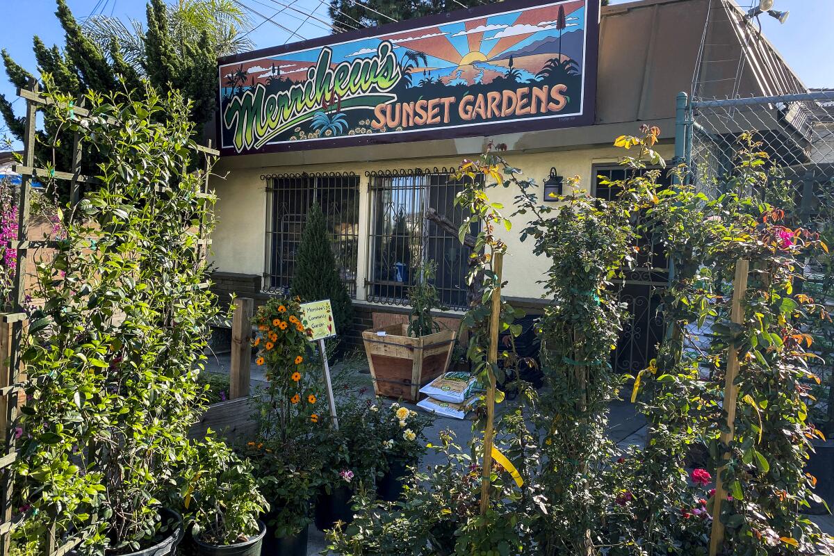 The entrance to Merrihew's Sunset Gardens in Santa Monica.