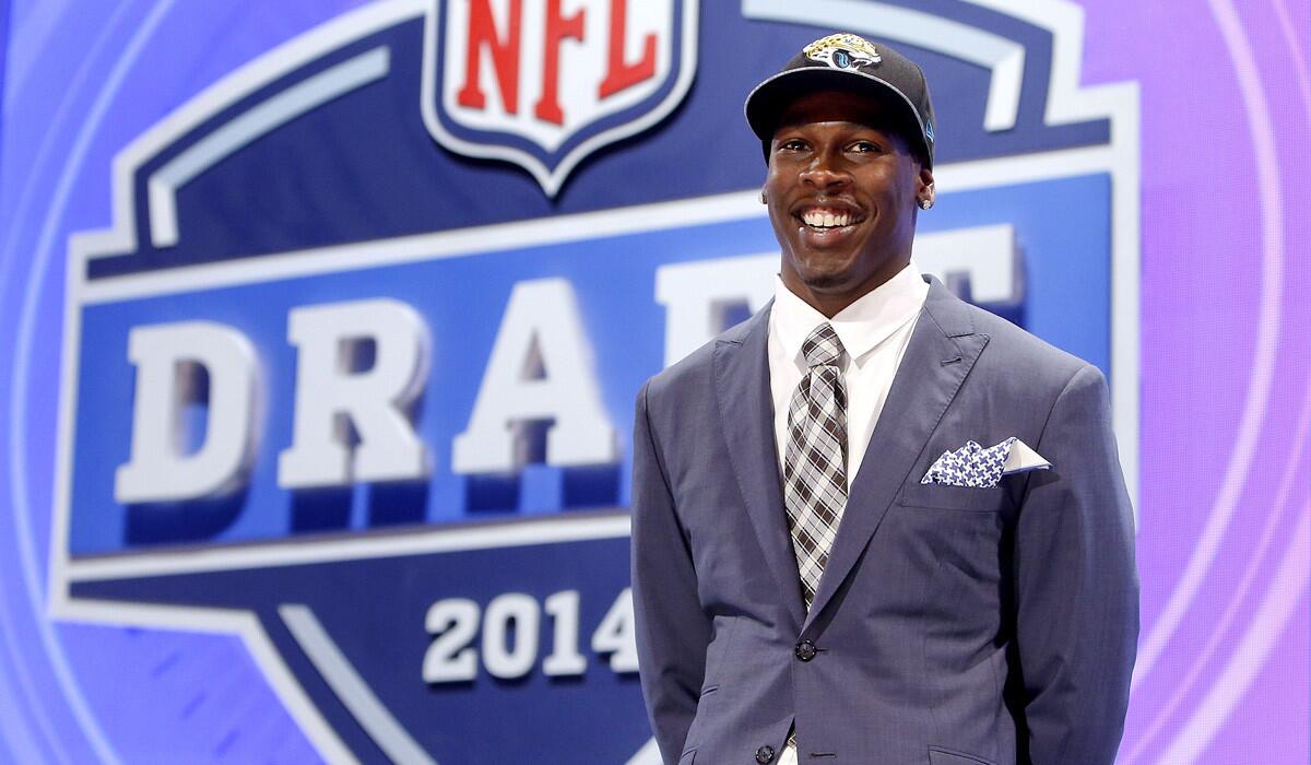Marqise Lee takes the stage in New York after getting selected by the Jacksonville Jaguars in the second round Friday.