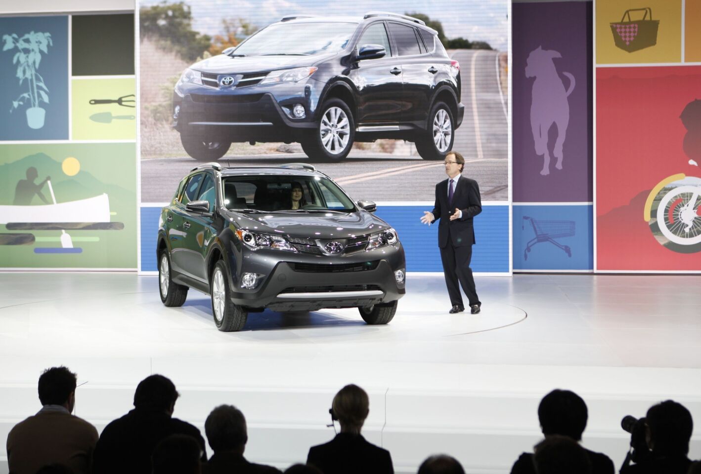 Bill Fay of Toyota Motor Sales kicks off the 2012 Los Angeles Auto Show with the world debut of the all-new 2013 RAV4, the first redesign of the hot-selling small SUV in seven years.