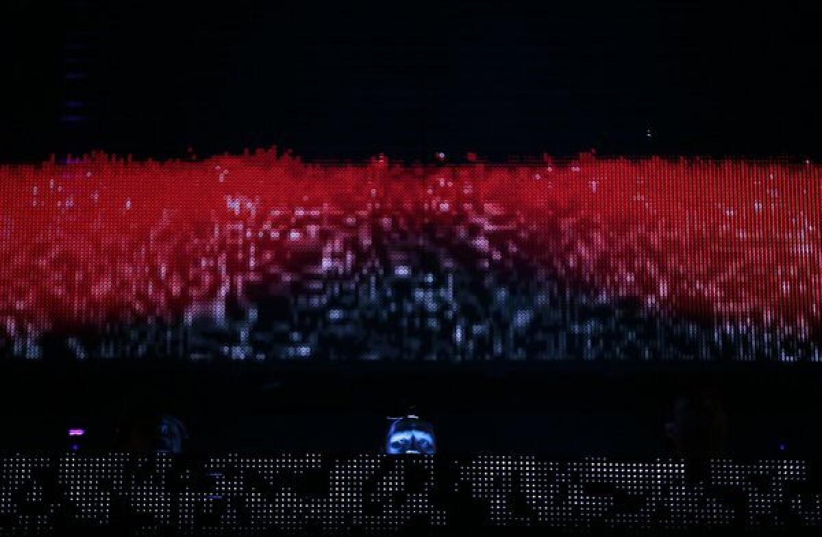 Swedish House Mafia performs at the Masquerade Motel two-day music festival at the Los Angeles State Historic Park