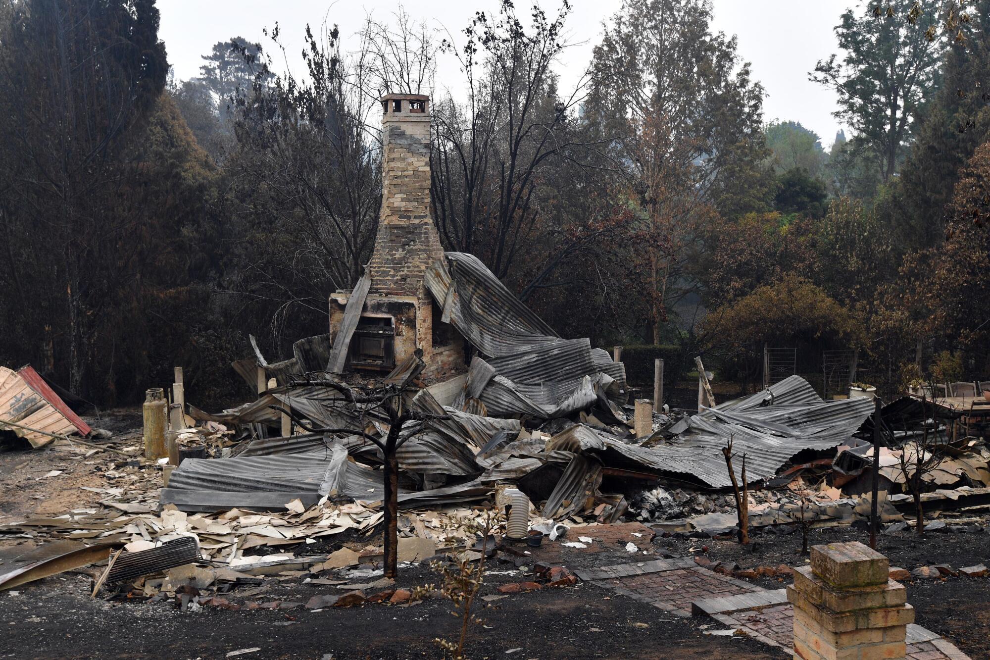 A woodchip mill burned by bushfires in Quaama, Australia.