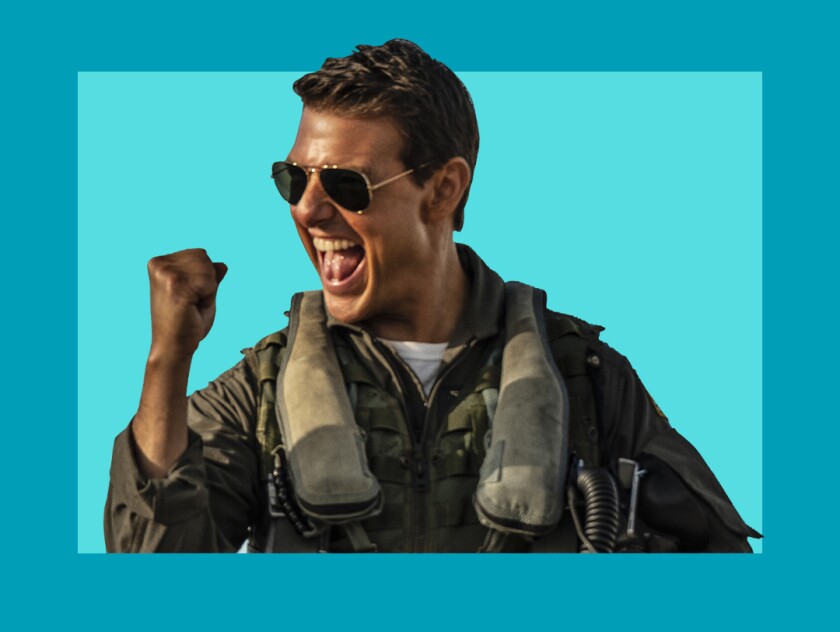 Tom Cruise pumps his fist in a scene from "Top Gun: Maverick"