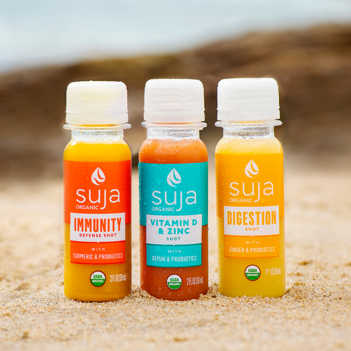 Some of the organic beverages sold by Suja Life, based in Oceanside.
