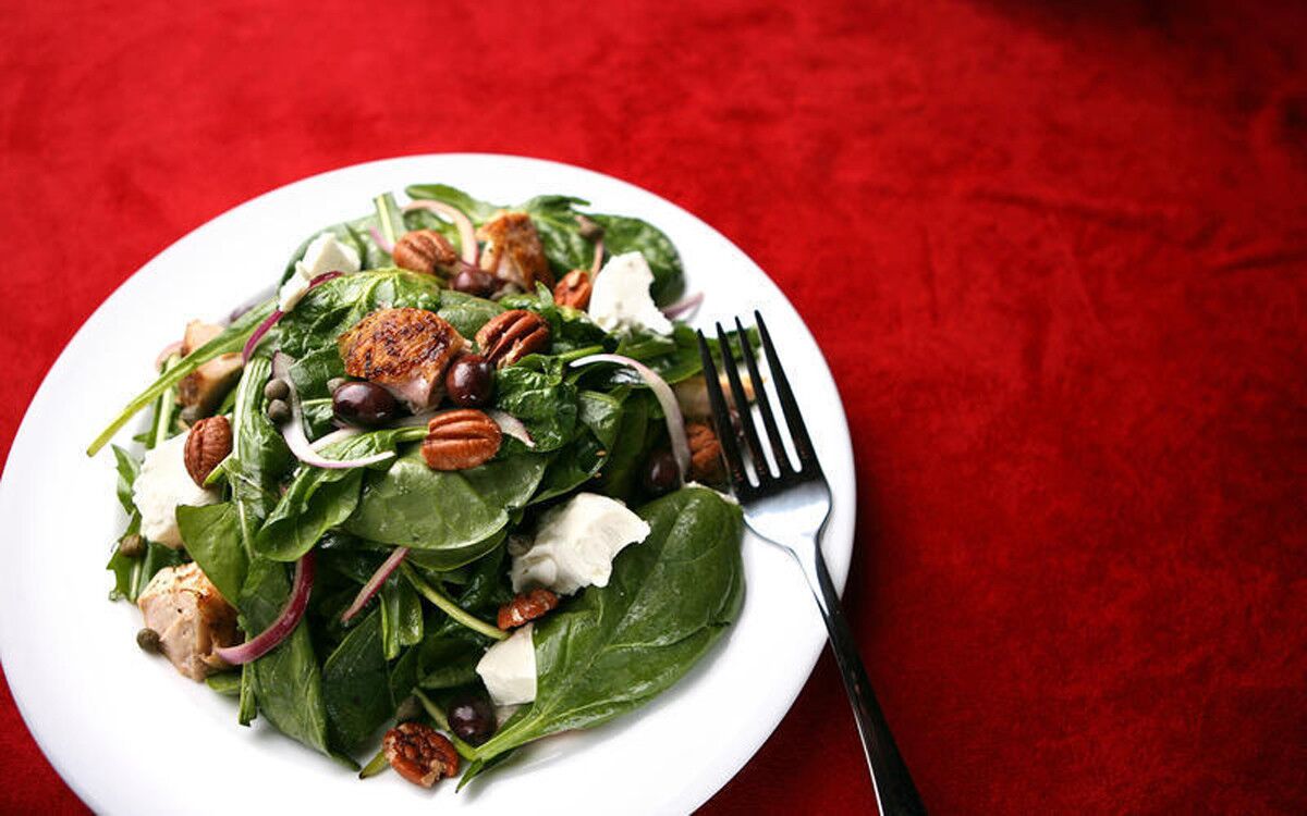 Sometimes you can't get any simpler than a salad for dinner. Recipe: Mixed greens with chicken, goat cheese and pecans