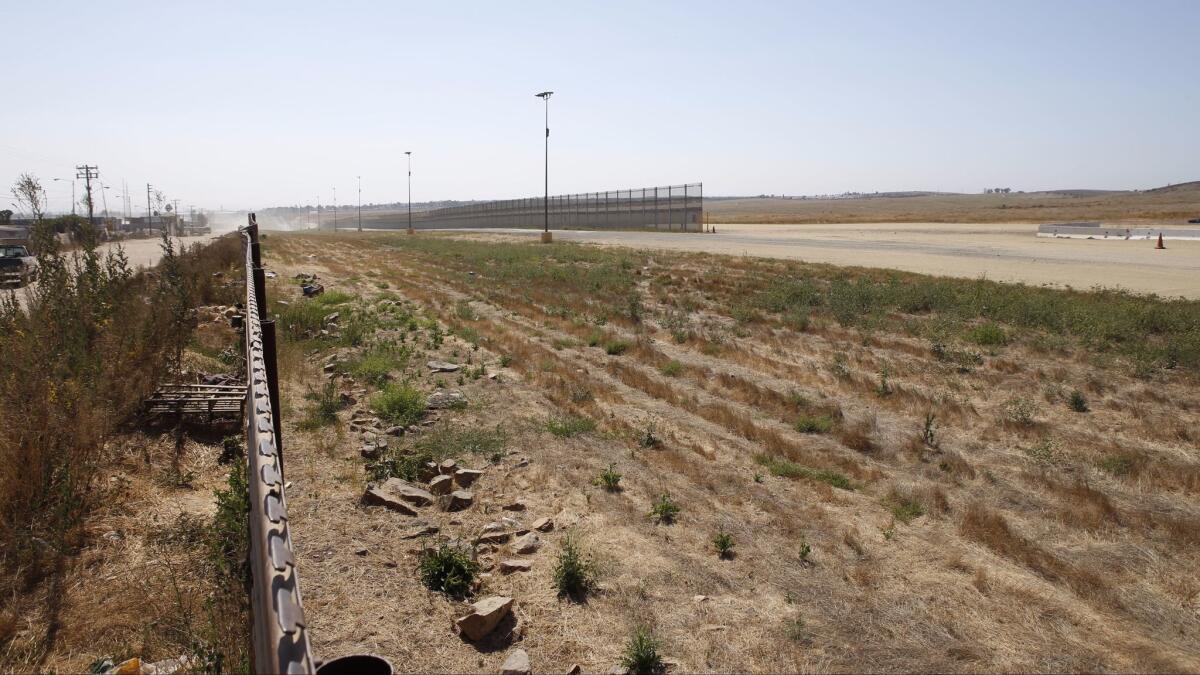 The site where prototype border walls were set to be built, east of the Otay Mesa truck crossing in San Diego.