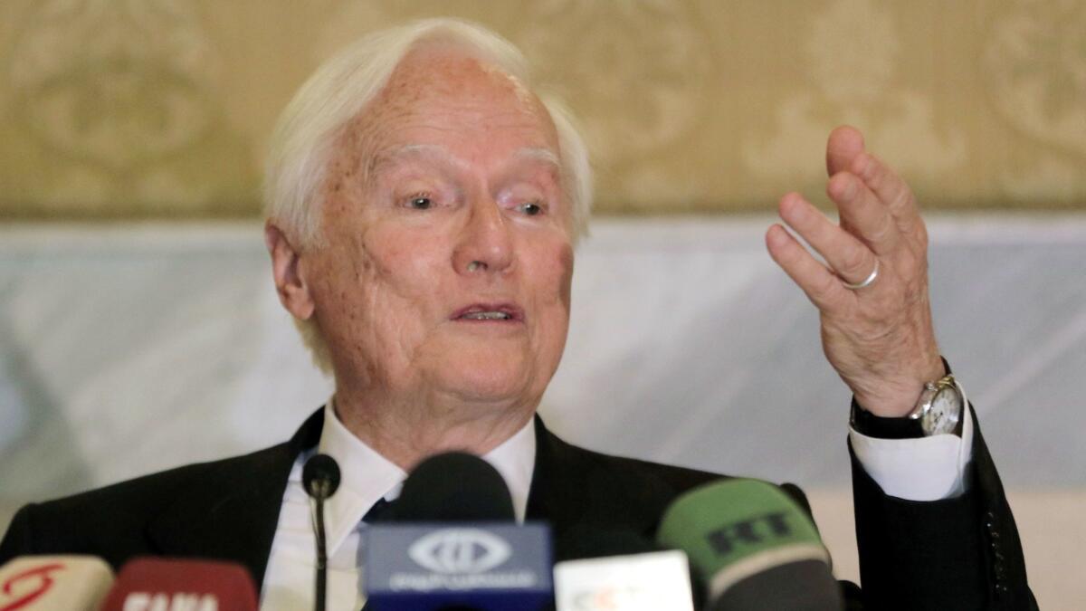 Idriss Jazairy, special rapporteur for the U.N., at a Damascus news conference in May.