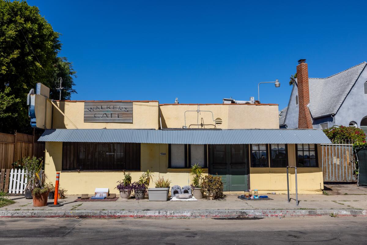 A shuttered cafe in the San Pedro neighborhood of Los Angeles.