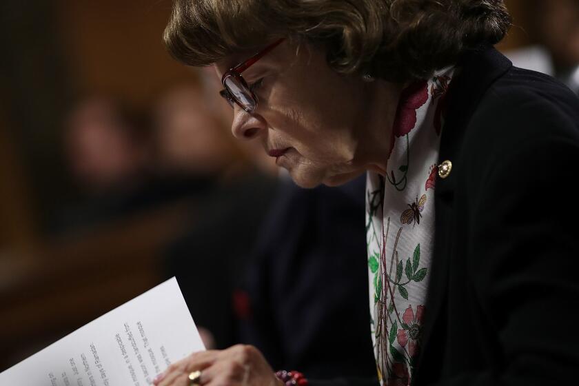 WASHINGTON, DC - APRIL 19: Senate Judiciary Committee ranking member Dianne Feinstein (D-CA) studies her notes during a Judiciary Committee hearing April 19, 2018 in Washington, DC. In addition to judicial nominations, the committee was expected to discuss legislation protecting special counsel Robert Mueller's investigation into Russian interference in the 2016 U.S. presidential election. (Photo by Win McNamee/Getty Images)