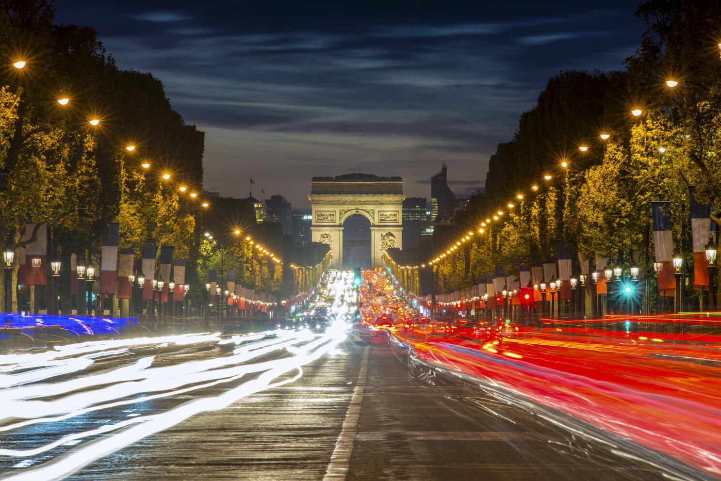 Avenue des Champs-Elysees at night, Paris, France, Europe stock photo