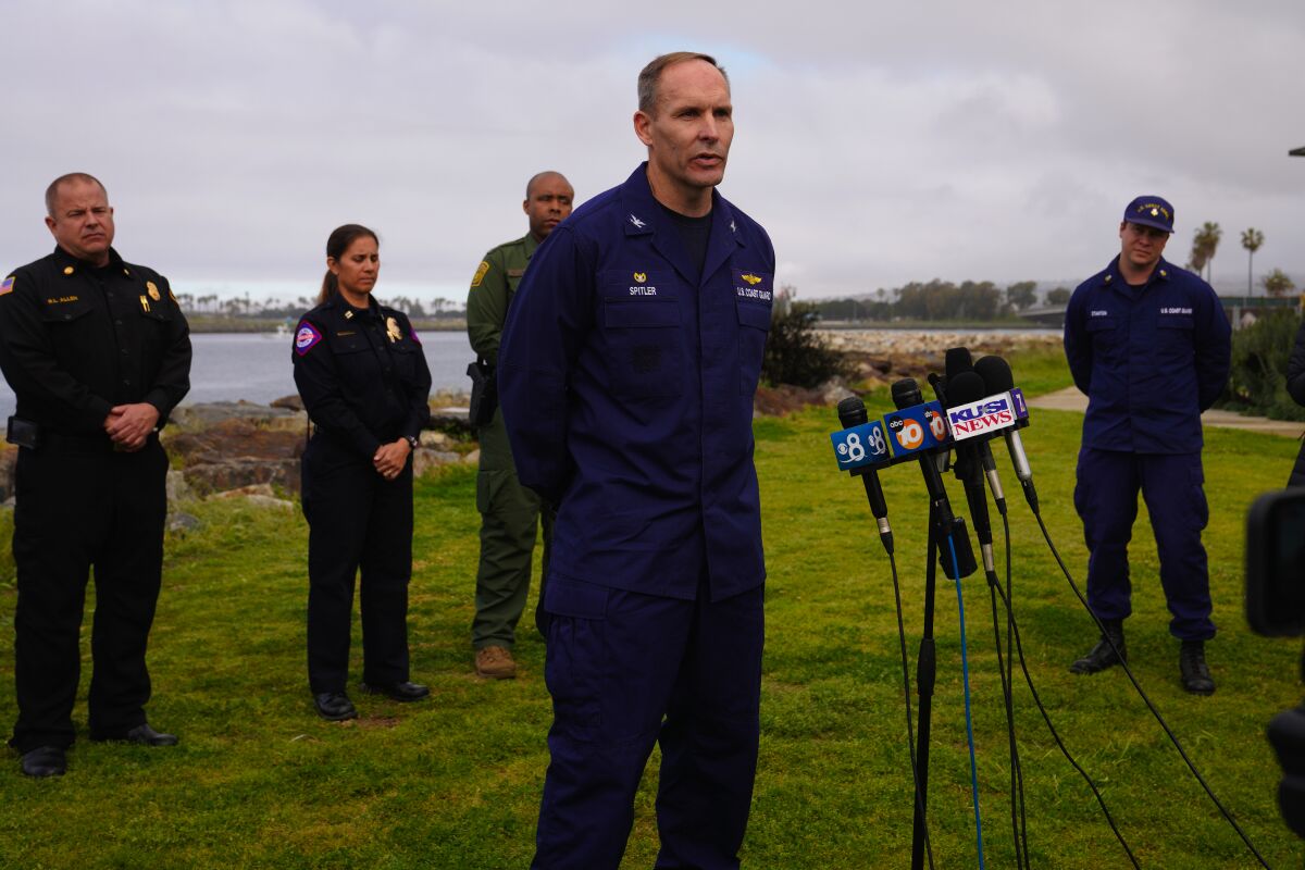 James Spitler, U.S. Coast Guard Sector Commander for San Diego spoke to news reporters 