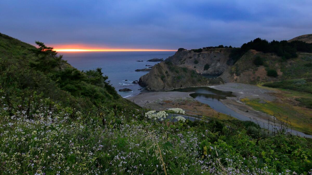 An evening view of the coastline in Mendocino County.
