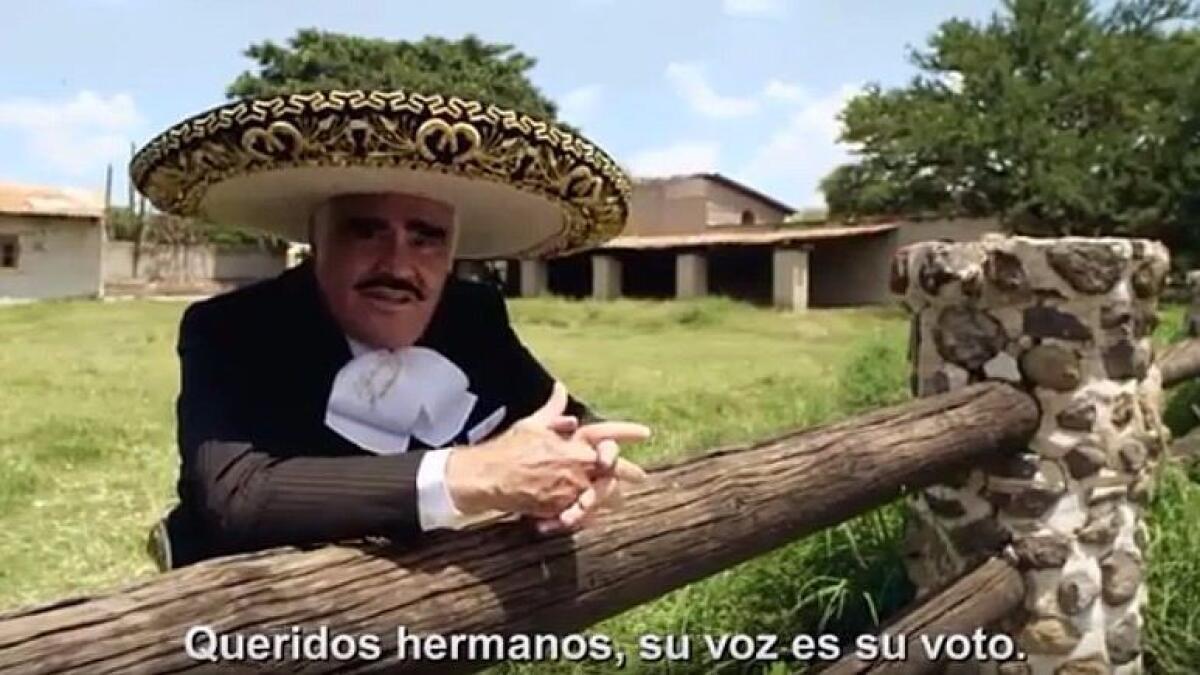 Mexican ballad singer Vicente Fernandez endorses Hillary Clinton with a song calling Spanish-speakers to vote.