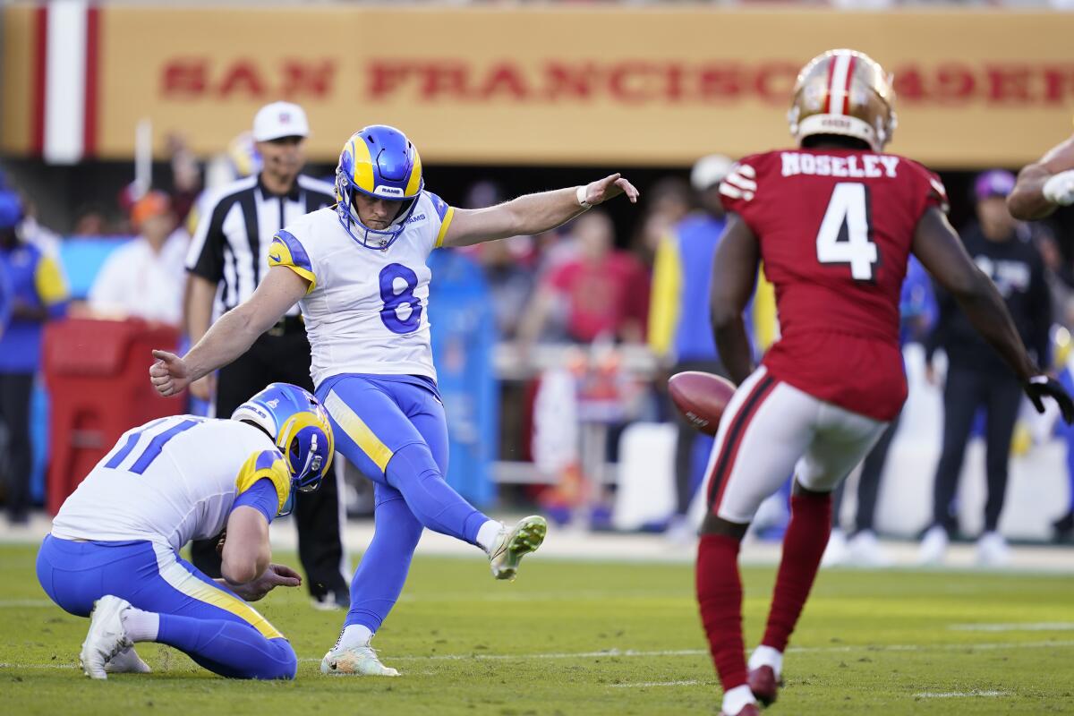 Rams kicker Matt Gay makes a 39-yard field goal against the 49ers in the first quarter.